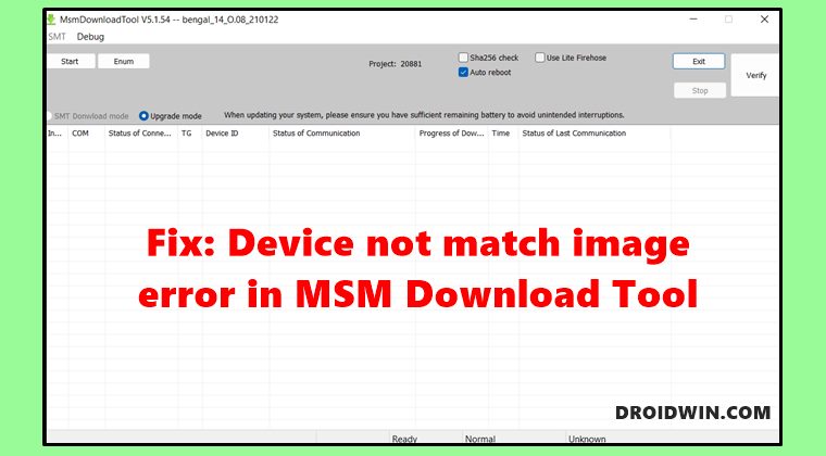 Device not match image error in MSM Download Tool