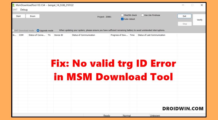 No valid trg ID Error in MSM Download Tool