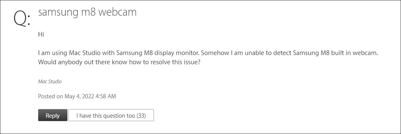 Samsung Smart Monitor M8 webcam not working with Mac