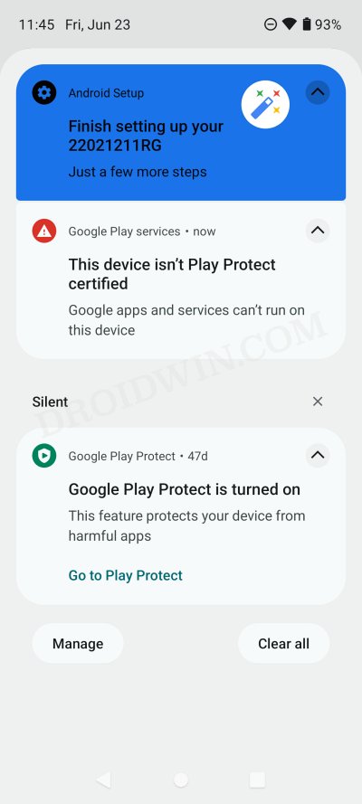 This Device Isn't Play Protect Certified