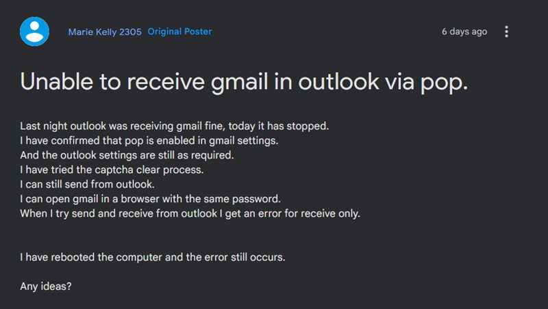 Gmail not working in Outlook