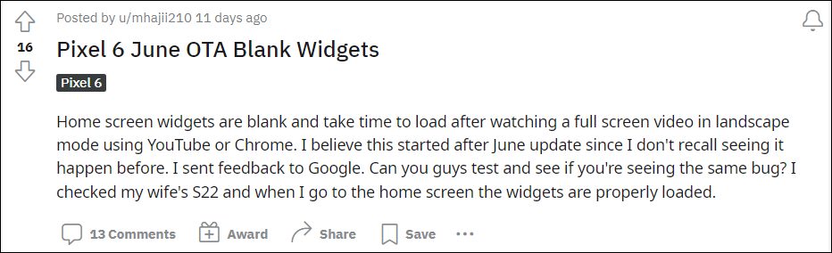 Google Pixel Widgets not loading