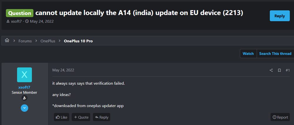 OnePlus Verification Failed when Installing Update