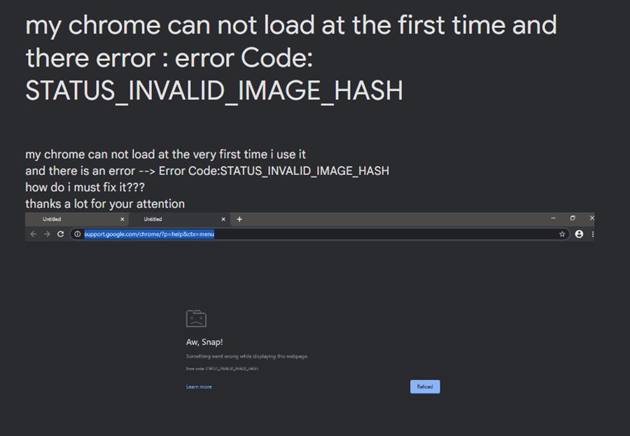STATUS_INVALID_IMAGE_HASH Error in Chrome