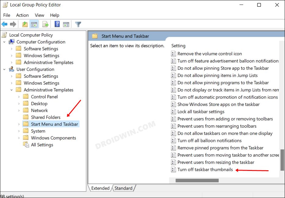 Disable Taskbar Thumbnail Preview in Windows 11
