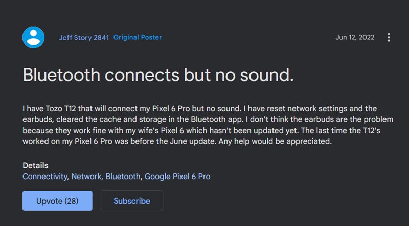 Bluetooth Headphones not working with Pixel 6 Pro