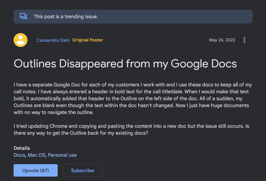 Google Docs Outline Missing Headings