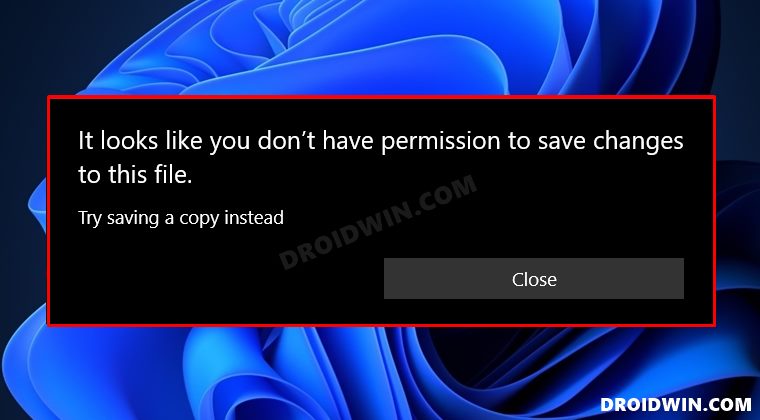 it looks as though you don't have permission to save changes to this file