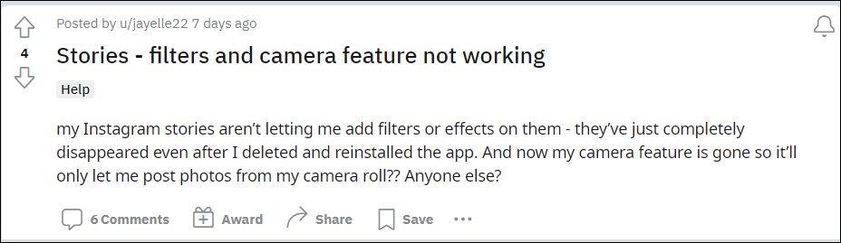 Cannot Upload Instagram Story Directly from Camera