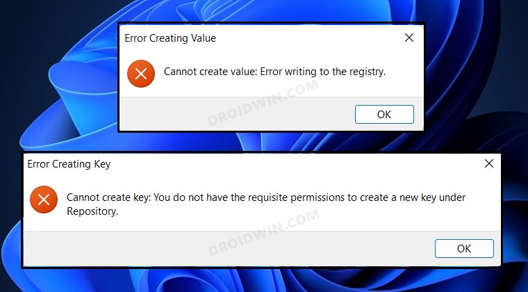 Cannot create value registry
