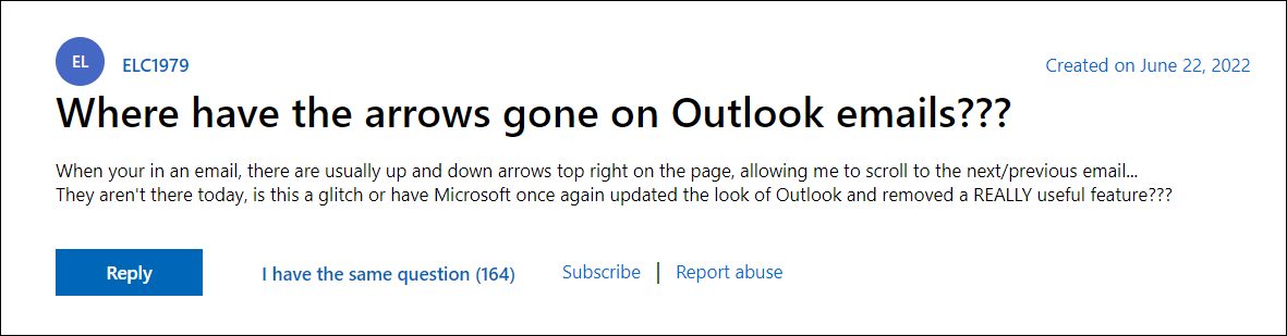 Outlook Web Next & Previous arrows missing