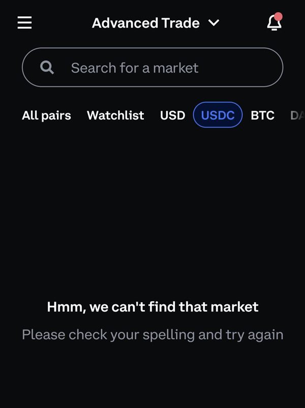 USDC trading pairs missing in Coinbase Pro