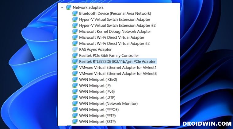 View Hidden Network Adapter in Windows 11