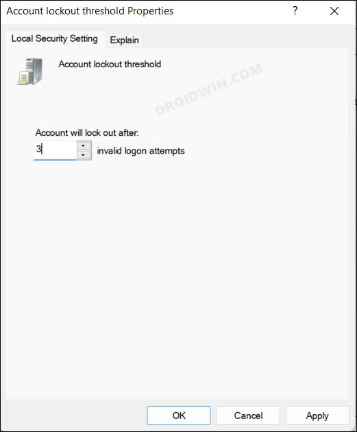 Lock Account in Windows after Failed Sign-in Attempt