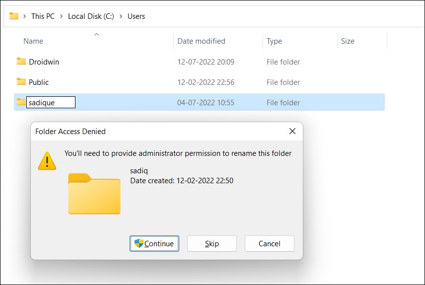 rename user folder windows 11