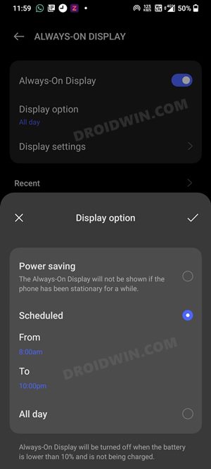Always On Display Options OnePlus Android 12