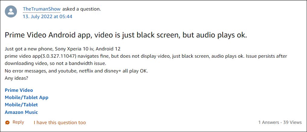 Amazon Prime Video Black Screen 
