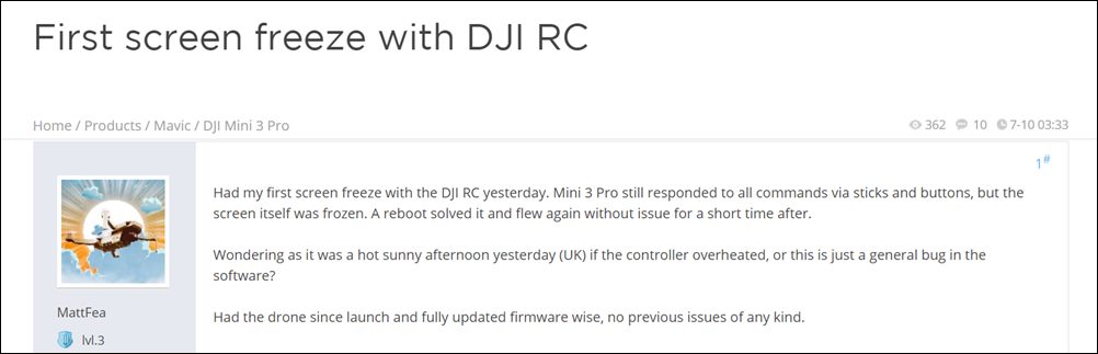 DJI Mini 3 Pro RC screen freezing