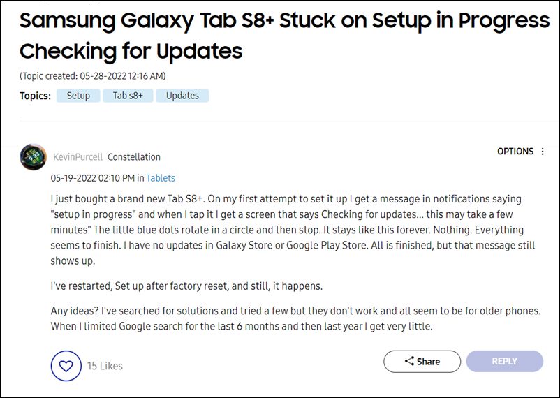 Samsung Galaxy Tab S8 stuck at setup screen