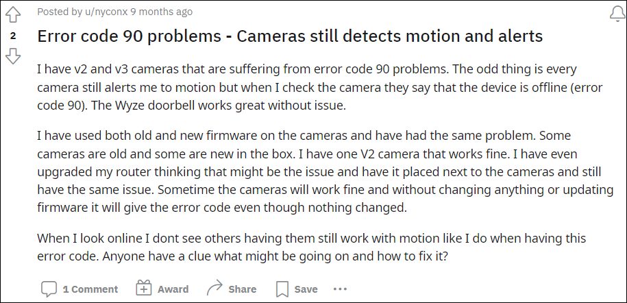 Wyze Camera Error Code 90