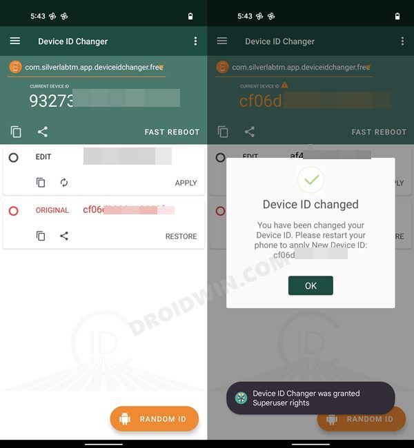 change android device id