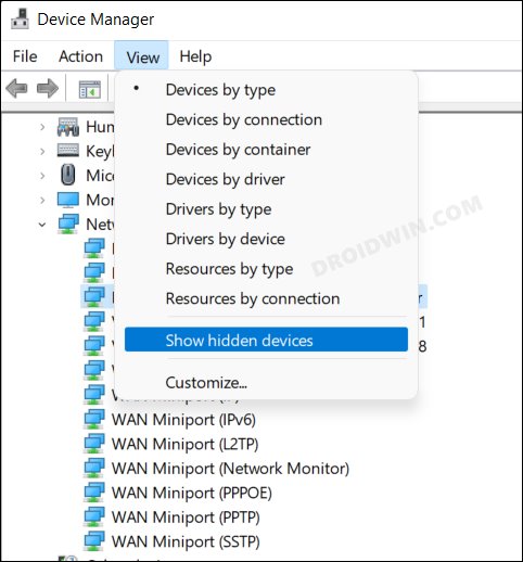 View Hidden Network Adapter in Windows 11