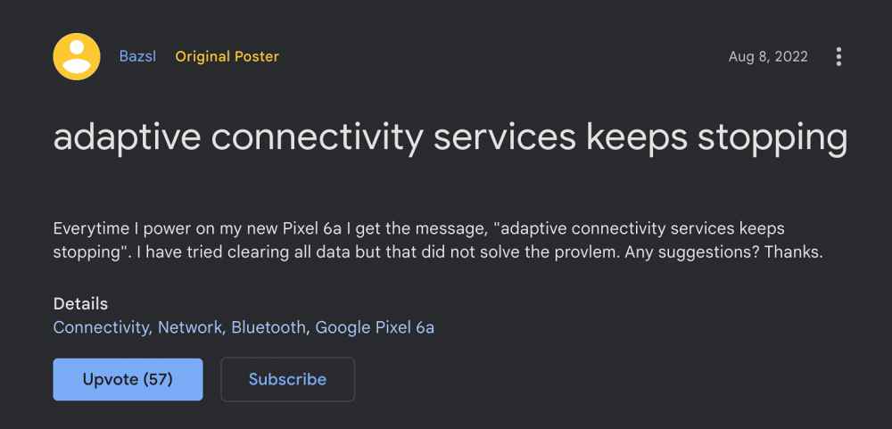 Adaptive Connectivity Services keeps stopping error