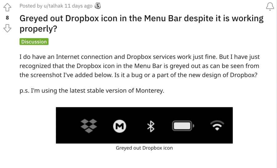 Dropbox connection icon greyed out on macOS
