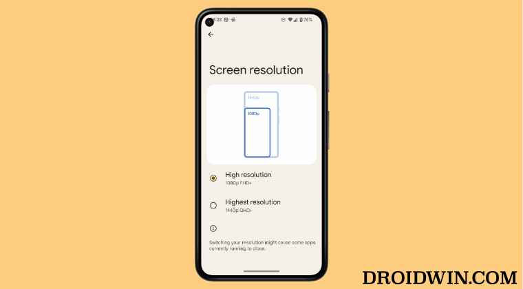 Enable 1080p Display Resolution in Pixel 6 Pro