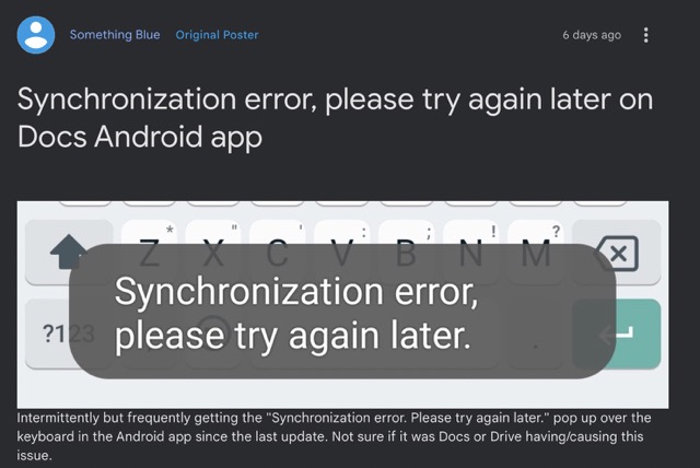 Google Docs Synchronization error