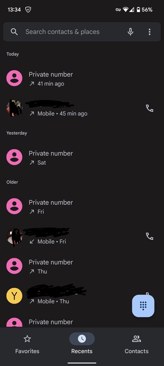 Pixel 6 Pro Private Number Contact