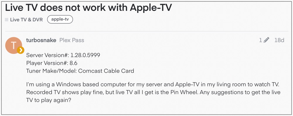 Plex Live TV streaming not working on Apple TV
