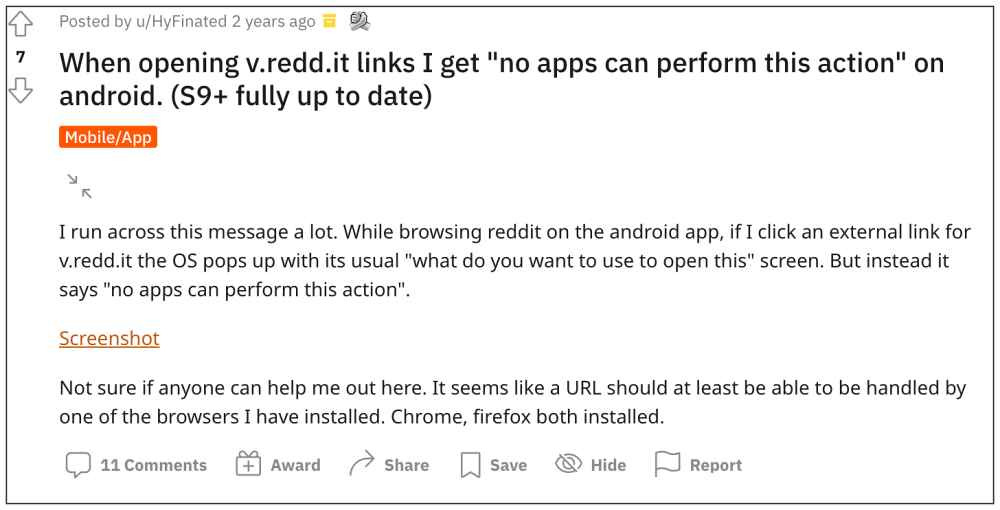 Reddit No apps can perform this action