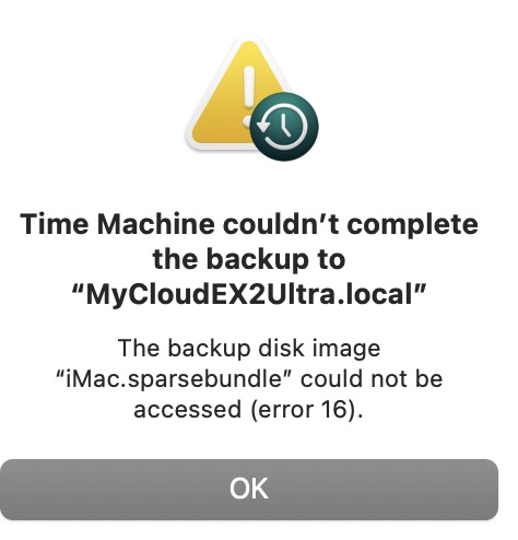 Time machine The backup disk image could not be accessed