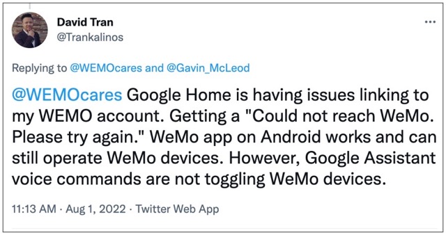 Wemo not working with Google Home