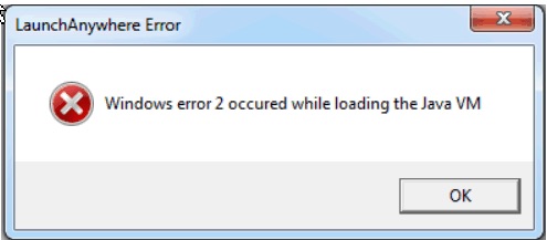 Windows Error 2 Occurred While Loading the Java VM 