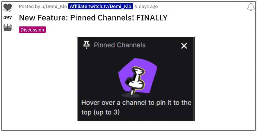 Twitch Pinned Channel gets Unpinned