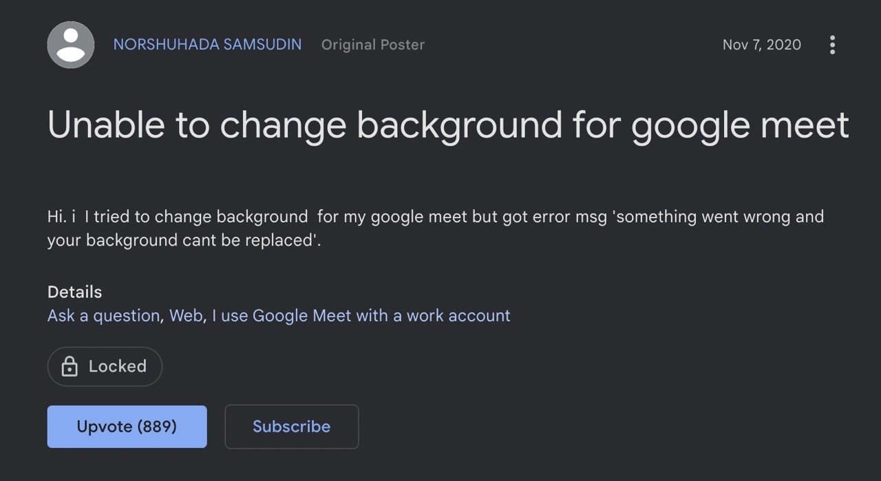 Cannot Change Background in Google Meet