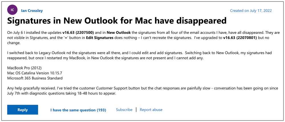 MS Outlook Signature Missing