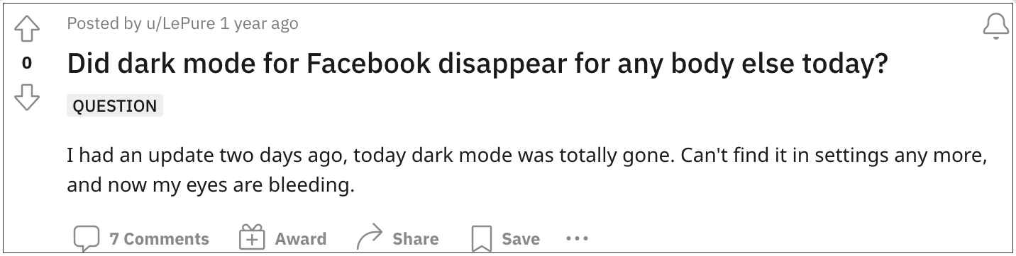 facebook dark mode not working