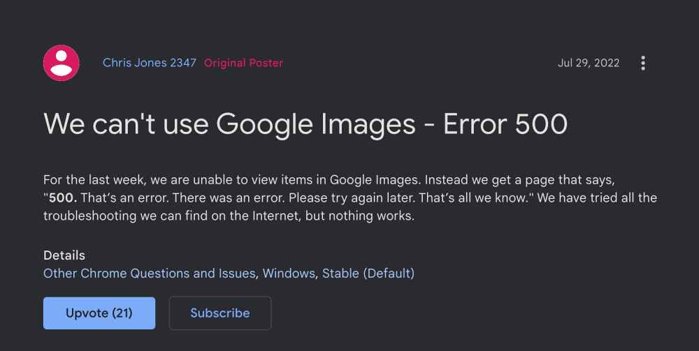 Google Image Search not working: Error 500