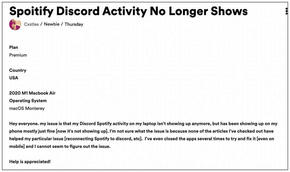 Spotify status not working on Discord
