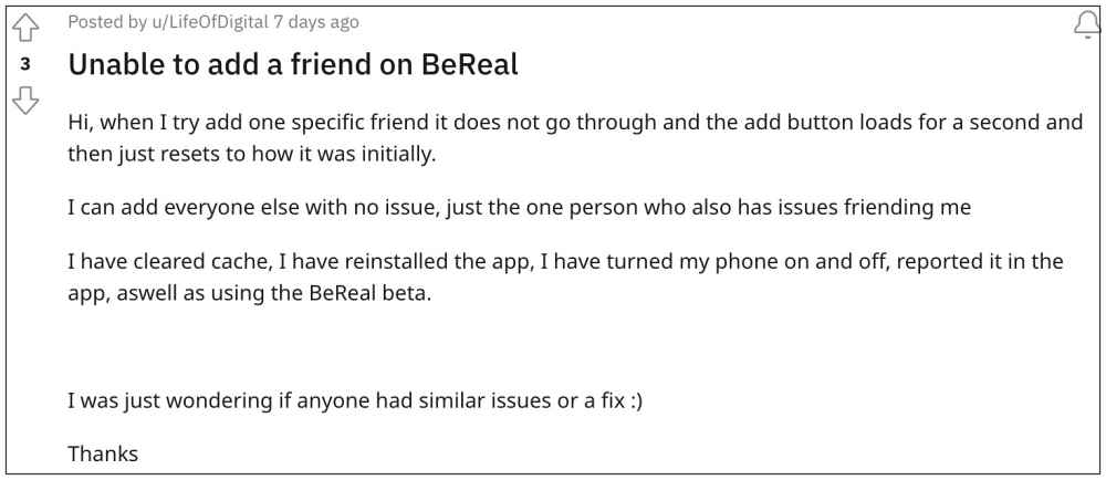 BeReal Add Friends option not working