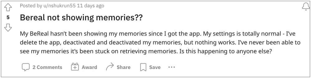 BeReal Memories not loading