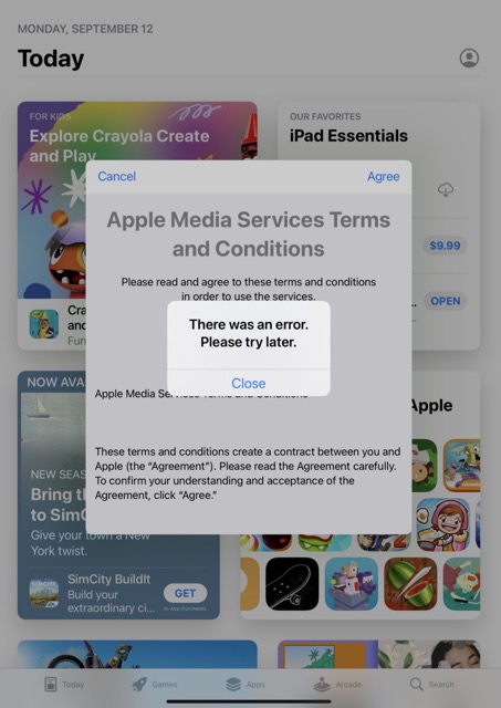 Cannot Agree to Apple Media Services Terms and Conditions
