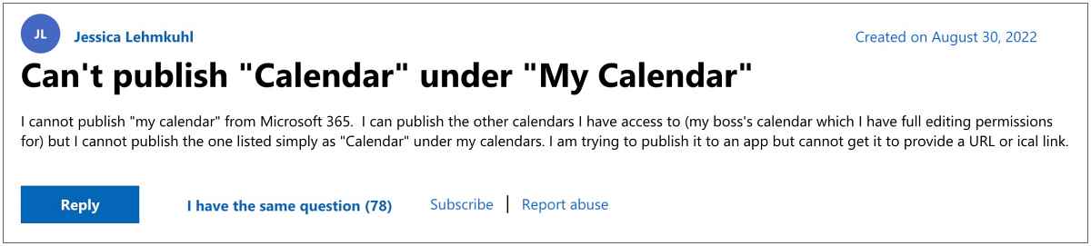 Cannot Publish Calendar in MS Outlook
