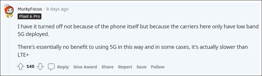 Disable 5G on Pixel 6 Pro