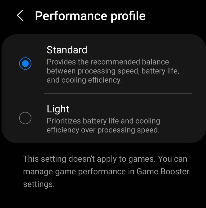 Enable Light Performance Mode Samsung