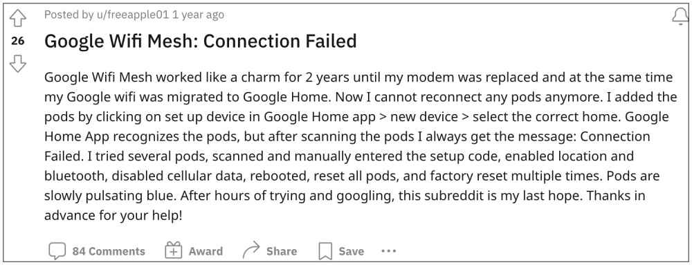 Google Nest WiFi Mesh Setup Connection Failed