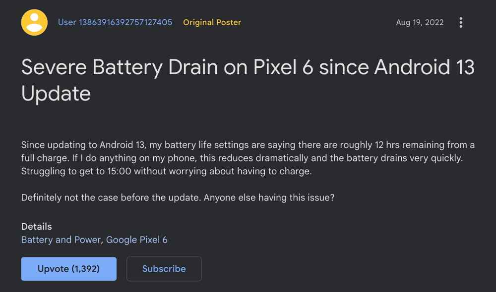 Pixel 6 Pro Battery Drain on Android 13